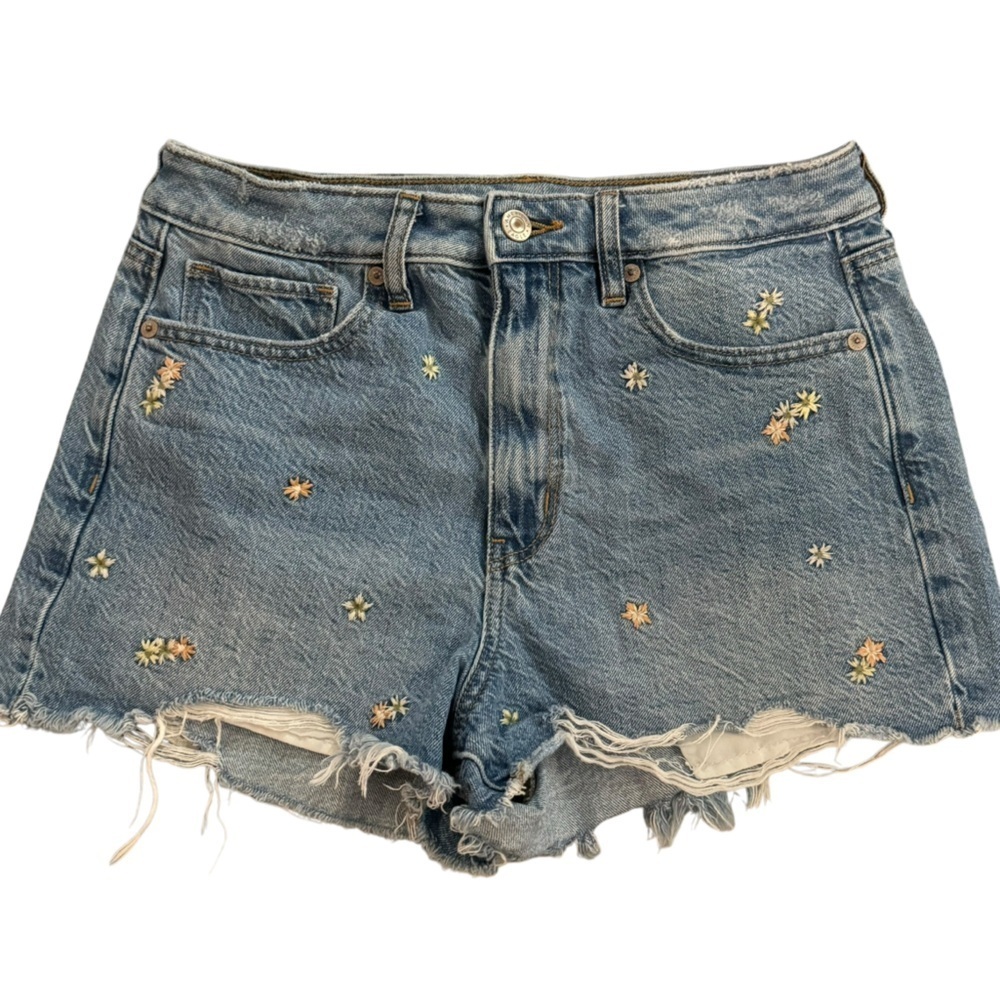 American eagle floral embroidered distressed denim high waisted mom shorts 6